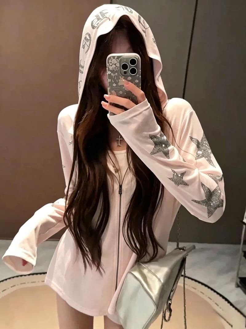 원본 품질 별 후드 자외선 차단 블라우스 여성 여름 얇은 스타일 통기성 지퍼 상세 이미지 4