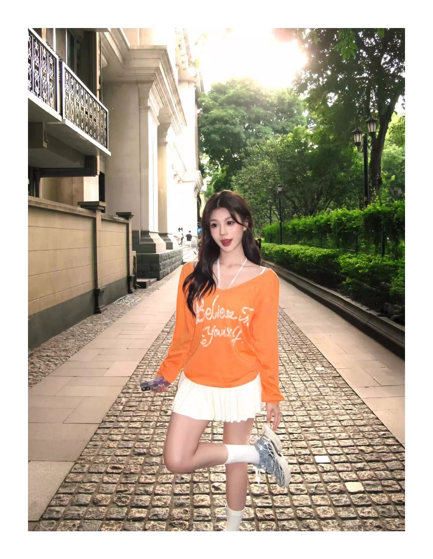 원본 품질 아메리칸 핫걸 V넥 긴팔 티셔츠 여성 여름 착용 가져 가라. 자외선 차단 블라우스 상세 이미지 4