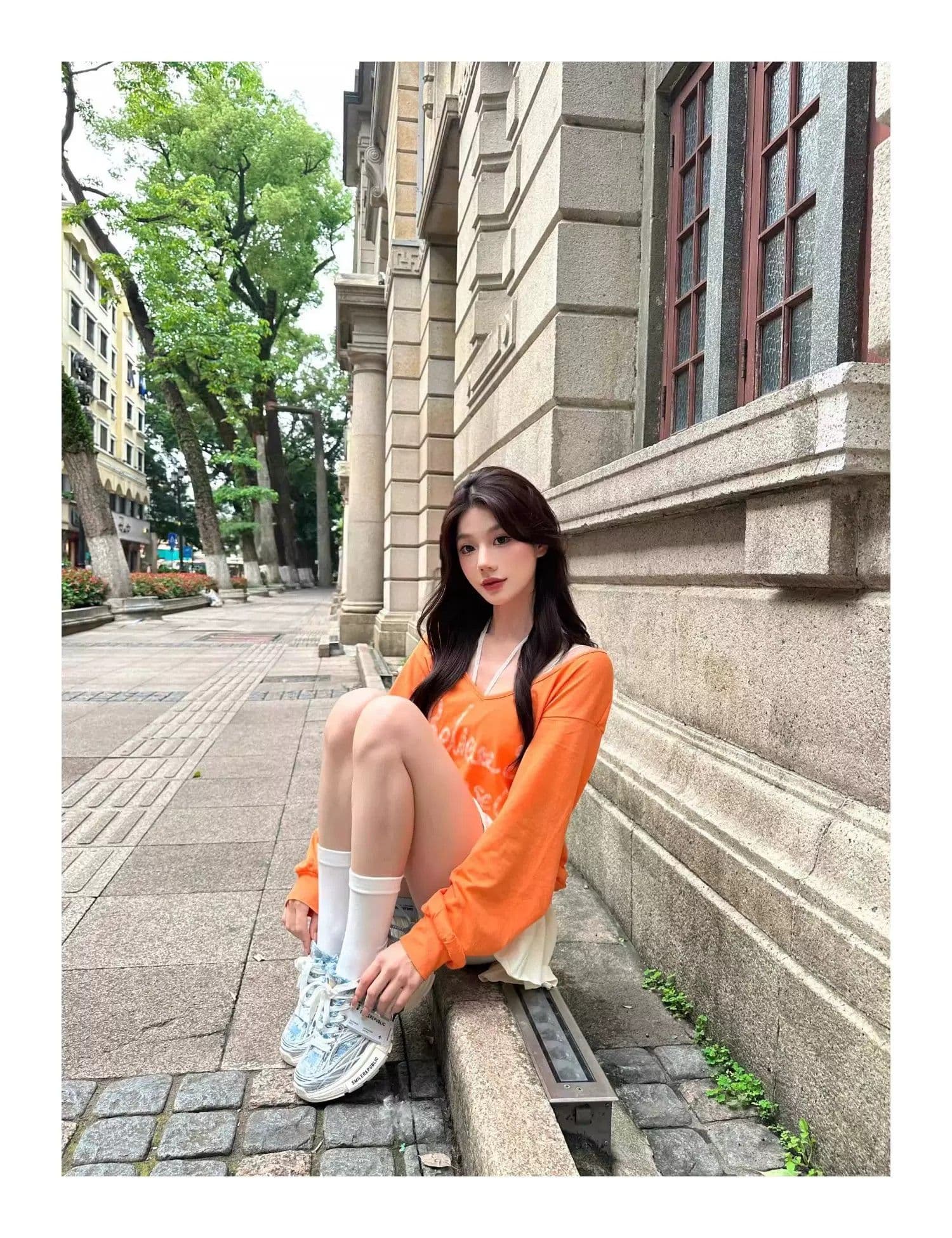 원본 품질 아메리칸 핫걸 V넥 긴팔 티셔츠 여성 여름 착용 가져 가라. 자외선 차단 블라우스 상세 이미지 7