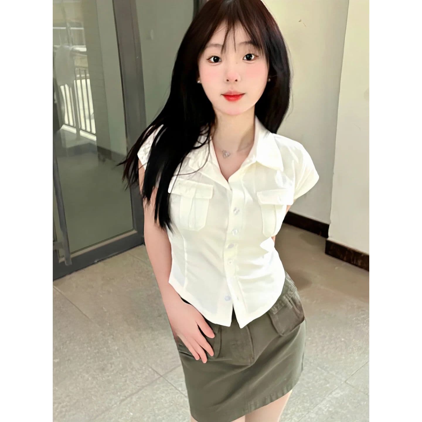 원본 품질 기초 익스트림 제인 바람 주머니 싱글 줄 버튼 POLO 칼라 반팔 티셔츠