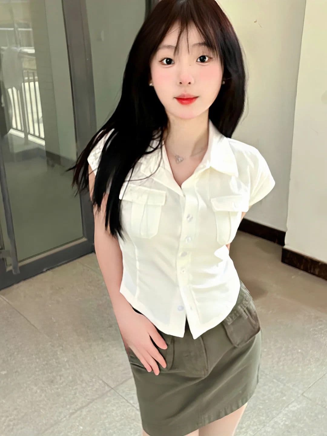 원본 품질 기초 익스트림 제인 바람 주머니 싱글 줄 버튼 POLO 칼라 반팔 티셔츠 상세 이미지 4