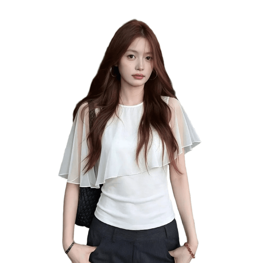 230 톰 글 래 면 리브 37 라이 경기 서울 37 면 26 폴리 에스터 페이크 레이어드 숄 티셔츠 여성 여름 몸매 가꾸기 망토 맨위 이미지 5