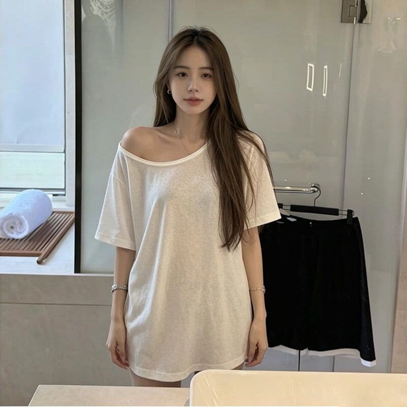 170 톰 글 래 면 눈꽃 35 라이 경기 서울 35 면 30 폴리 에스터 오프숄더 반팔 티셔츠 여성 비스듬한 어깨 자외선 차단 블라우스 맨위 이미지 2