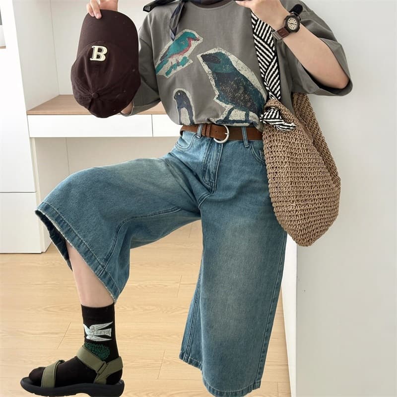 아메리칸 레트로 넓은 다리 7 점 청바지 여성 여름 빅 사이즈 지방 mm 루즈핏 배 모양 몸 슬림해 보이는 스트레이트 바지 상세 이미지 5
