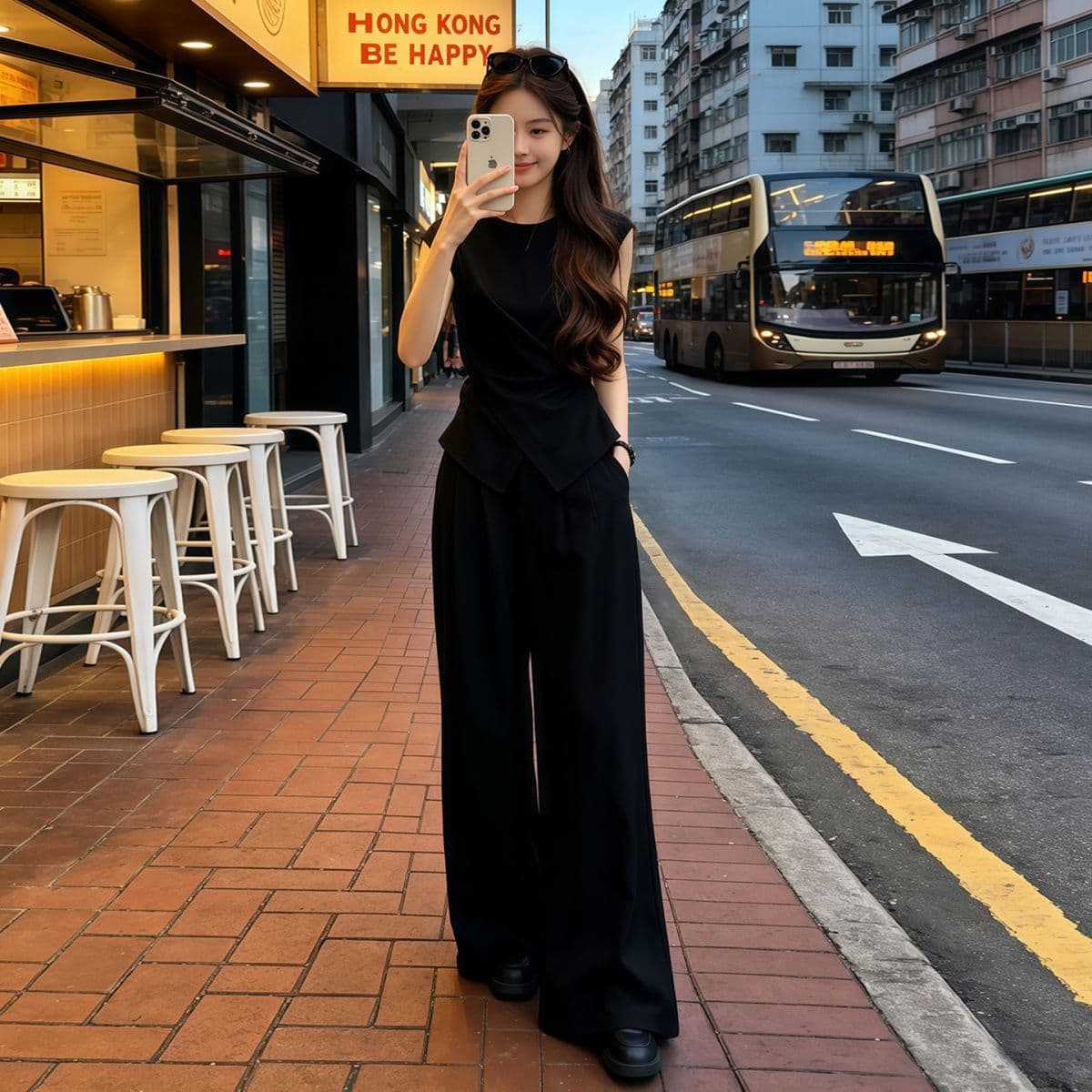 품격 한국 스타일 패션 세트 여성 여름 새로운 작은 대중 디자인 센스 반팔 와이드 레그 팬츠 투피스 세트 이미지 3