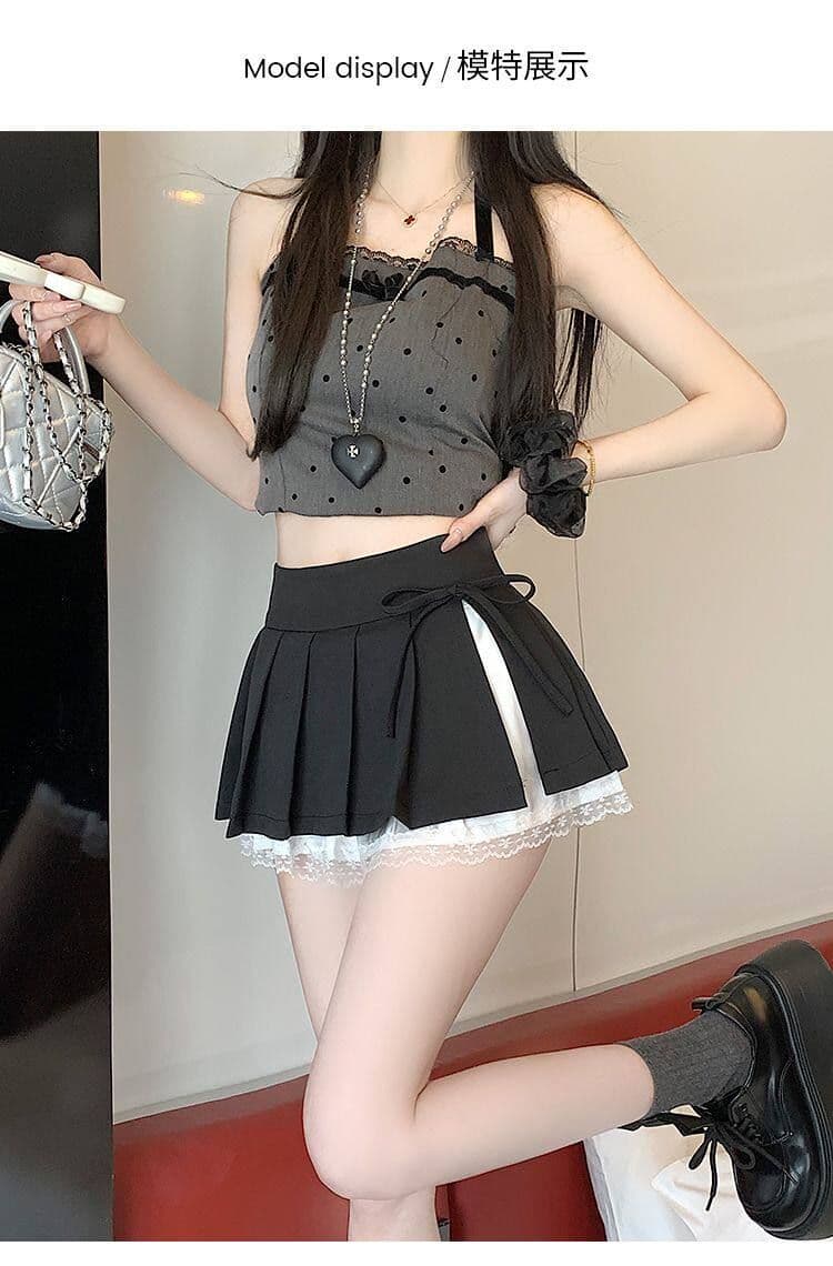 회색 레이스 측면 플리츠 반신 스커트 여성 봄 가을 새로운 작은 키 하이웨이스트 슬림해 보이는 한 마디 퍼프 미니 스커트 상세 이미지 3