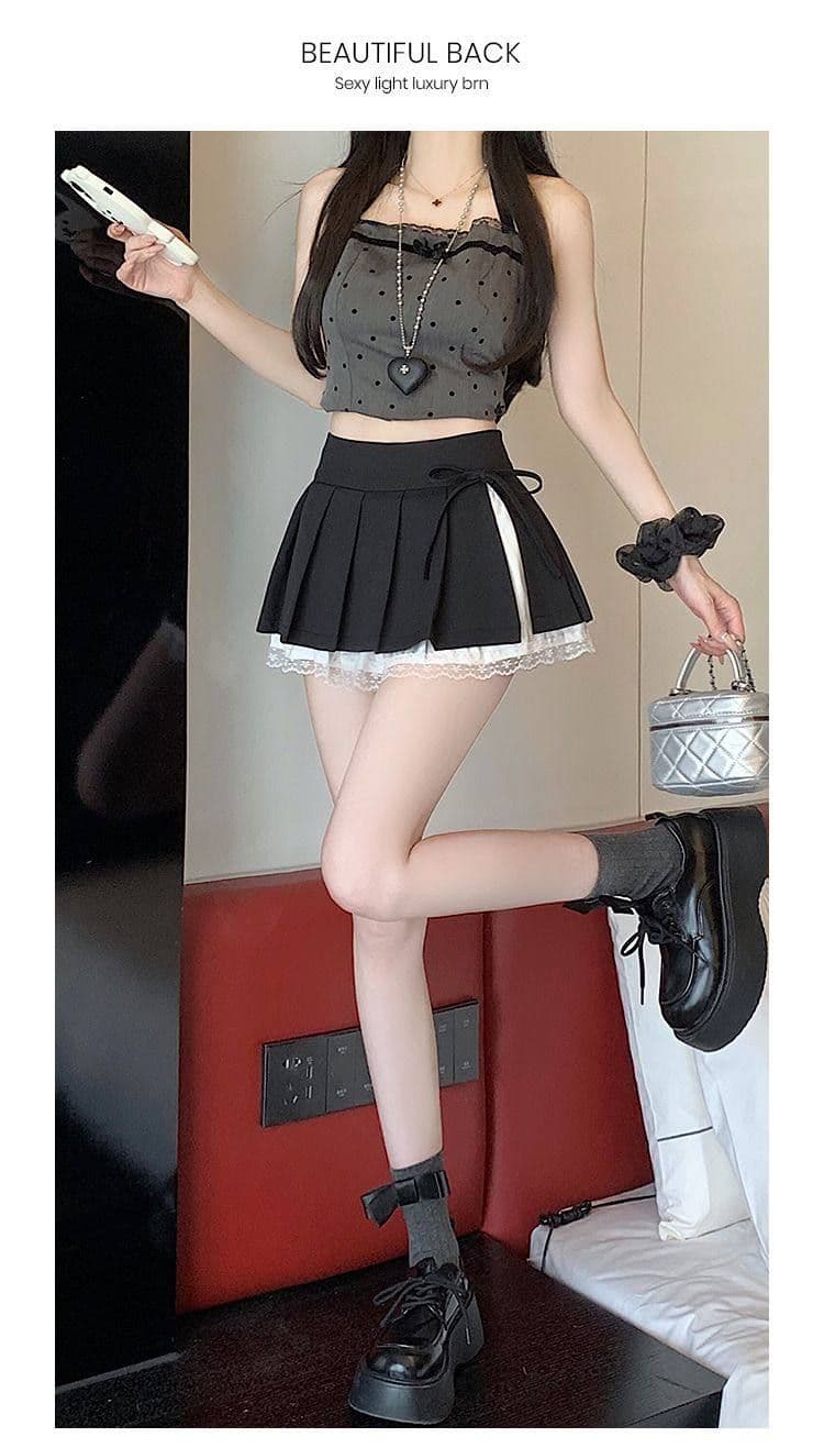 회색 레이스 측면 플리츠 반신 스커트 여성 봄 가을 새로운 작은 키 하이웨이스트 슬림해 보이는 한 마디 퍼프 미니 스커트 상세 이미지 10
