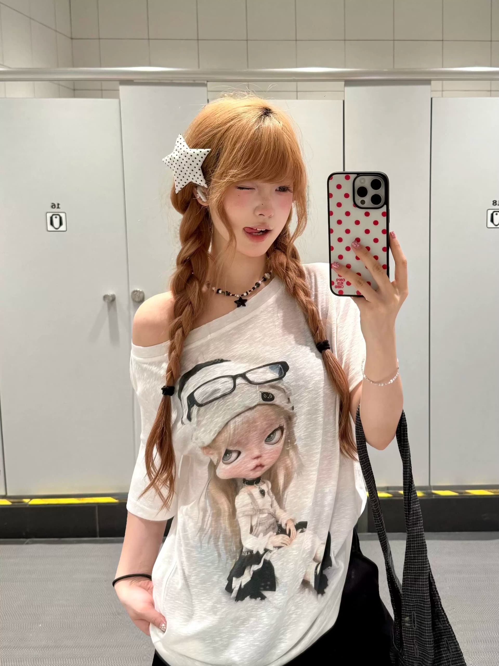 원본 것 레트로 한 부서 비스듬한 어깨 반팔 티셔츠 여성 자외선 차단 블라우스 맨위 상세 이미지 8