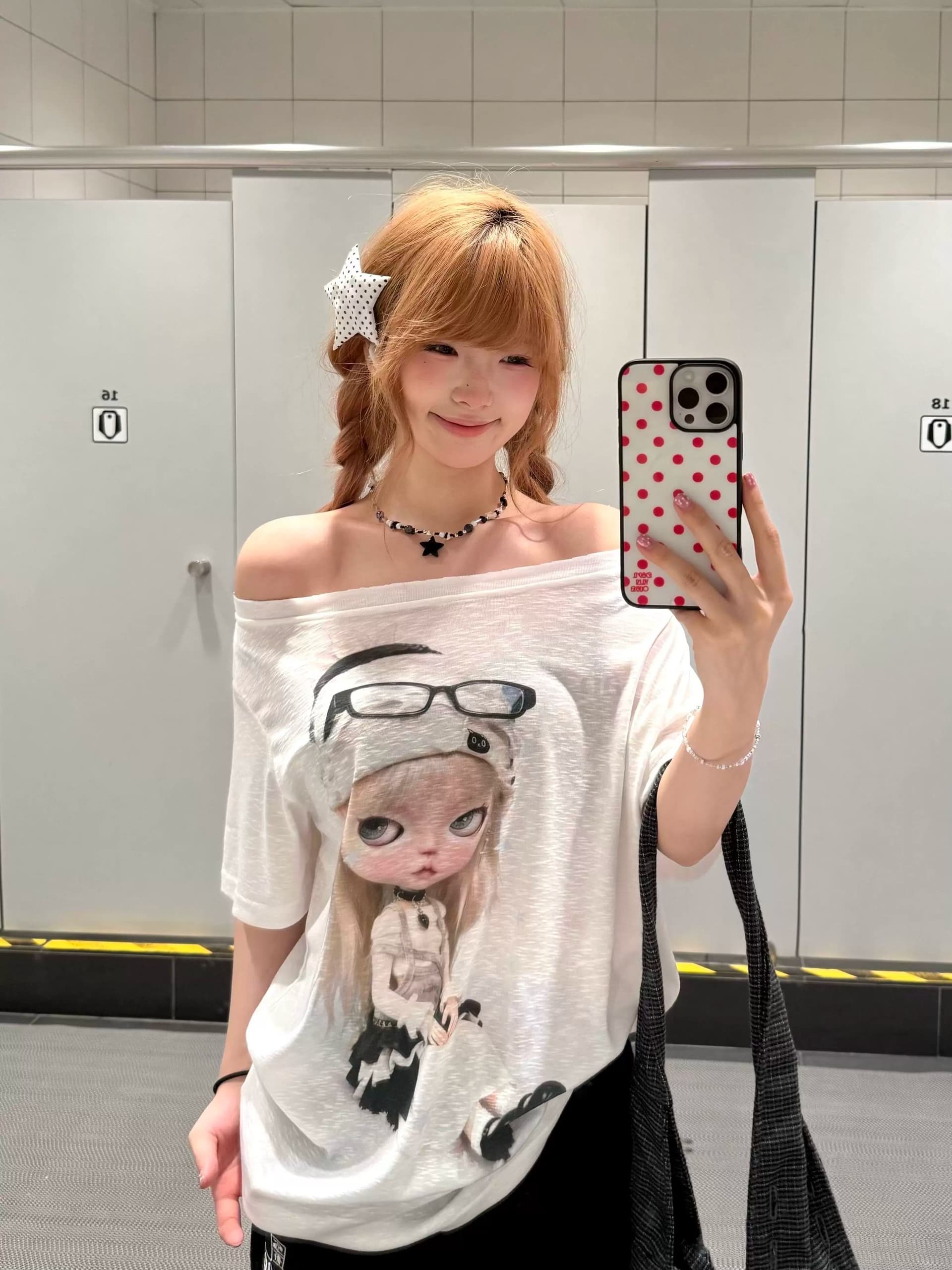 원본 것 레트로 한 부서 비스듬한 어깨 반팔 티셔츠 여성 자외선 차단 블라우스 맨위 상세 이미지 9