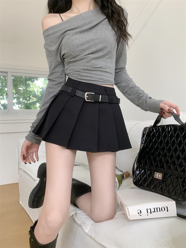 tr 위도 폭탄 하이웨이스트 외국 가스 다용도 벨트 보내기 플리츠 스커트 슬림해 보이는 한 마디 반신 스커트 미니 짧은 치마 상세 이미지 19