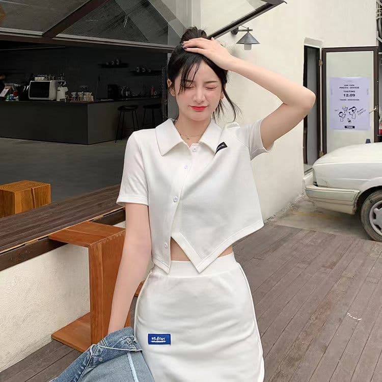 한 부서 착용 가져 가라. 긍정적 인 어깨 티셔츠 여성 여름 지방 mm 반팔 디자인 센스 작은 대중 POLO 셔츠 쇼트 스타일 표지 배 이미지 2