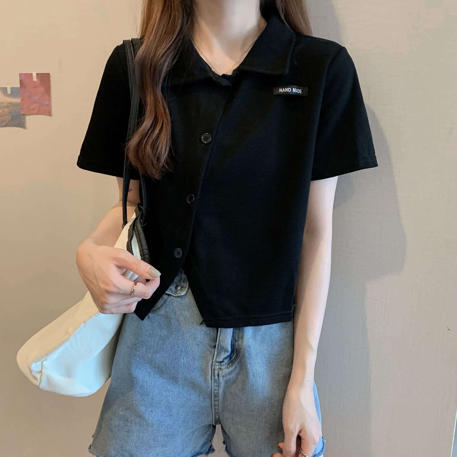 한 부서 착용 가져 가라. 긍정적 인 어깨 티셔츠 여성 여름 지방 mm 반팔 디자인 센스 작은 대중 POLO 셔츠 쇼트 스타일 표지 배 상세 이미지 6