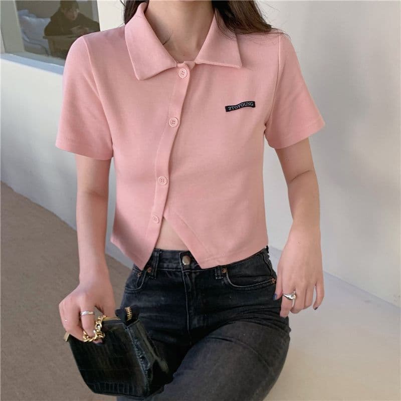 한 부서 착용 가져 가라. 긍정적 인 어깨 티셔츠 여성 여름 지방 mm 반팔 디자인 센스 작은 대중 POLO 셔츠 쇼트 스타일 표지 배 상세 이미지 7