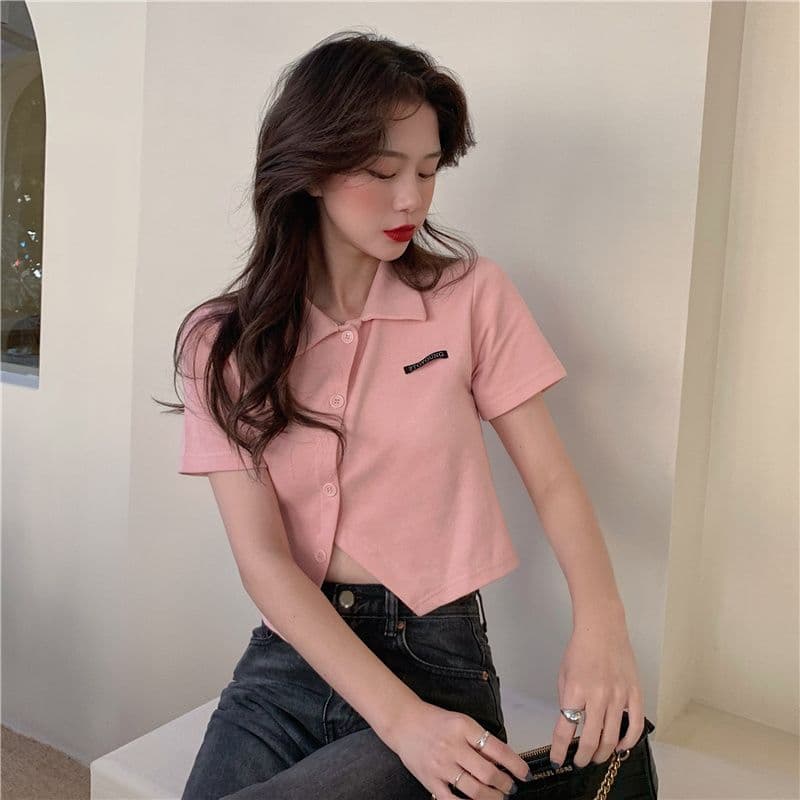 한 부서 착용 가져 가라. 긍정적 인 어깨 티셔츠 여성 여름 지방 mm 반팔 디자인 센스 작은 대중 POLO 셔츠 쇼트 스타일 표지 배 상세 이미지 8
