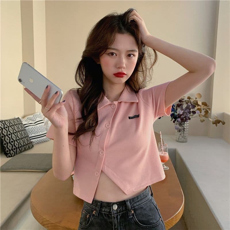 한 부서 착용 가져 가라. 긍정적 인 어깨 티셔츠 여성 여름 지방 mm 반팔 디자인 센스 작은 대중 POLO 셔츠 쇼트 스타일 표지 배 상세 이미지 10