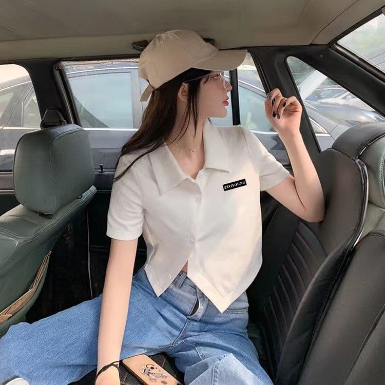 한 부서 착용 가져 가라. 긍정적 인 어깨 티셔츠 여성 여름 지방 mm 반팔 디자인 센스 작은 대중 POLO 셔츠 쇼트 스타일 표지 배 상세 이미지 14