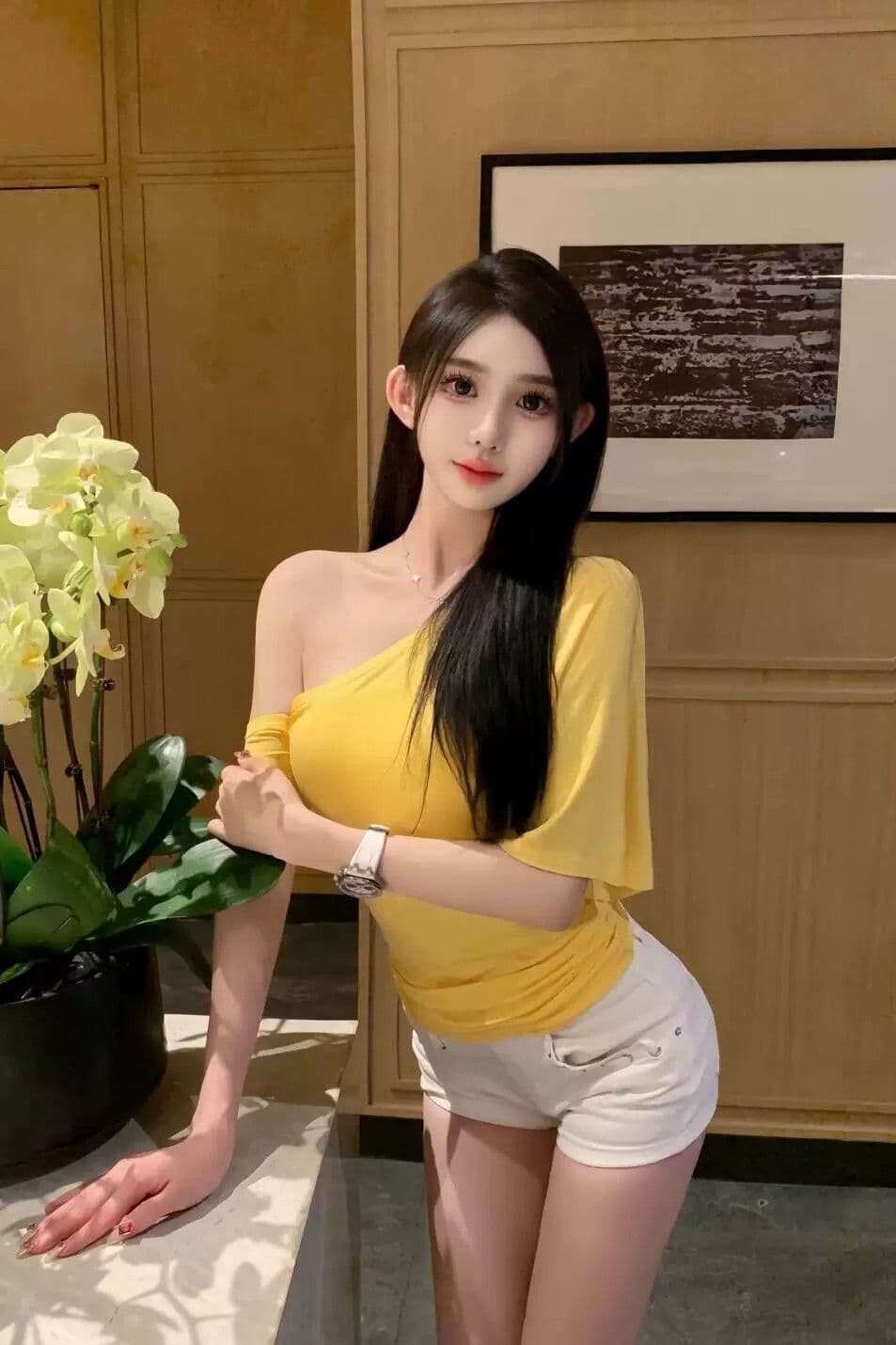 원본 것 핫걸 비스듬한 어깨 반팔 티셔츠 불규칙 순수한 욕망 맨위 상세 이미지 4