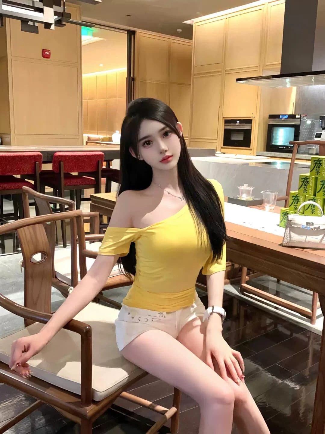 원본 것 핫걸 비스듬한 어깨 반팔 티셔츠 불규칙 순수한 욕망 맨위 상세 이미지 6