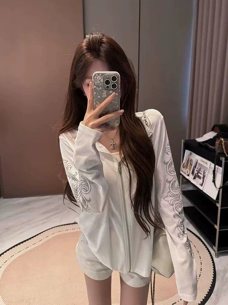 원본 것 알파벳 핫픽스 자외선 차단 의류 여성 여름 루즈핏 지퍼 맨위 서비스 상세 이미지 5