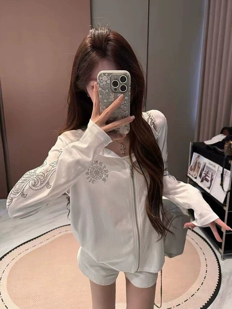 원본 것 알파벳 핫픽스 자외선 차단 의류 여성 여름 루즈핏 지퍼 맨위 서비스 상세 이미지 7