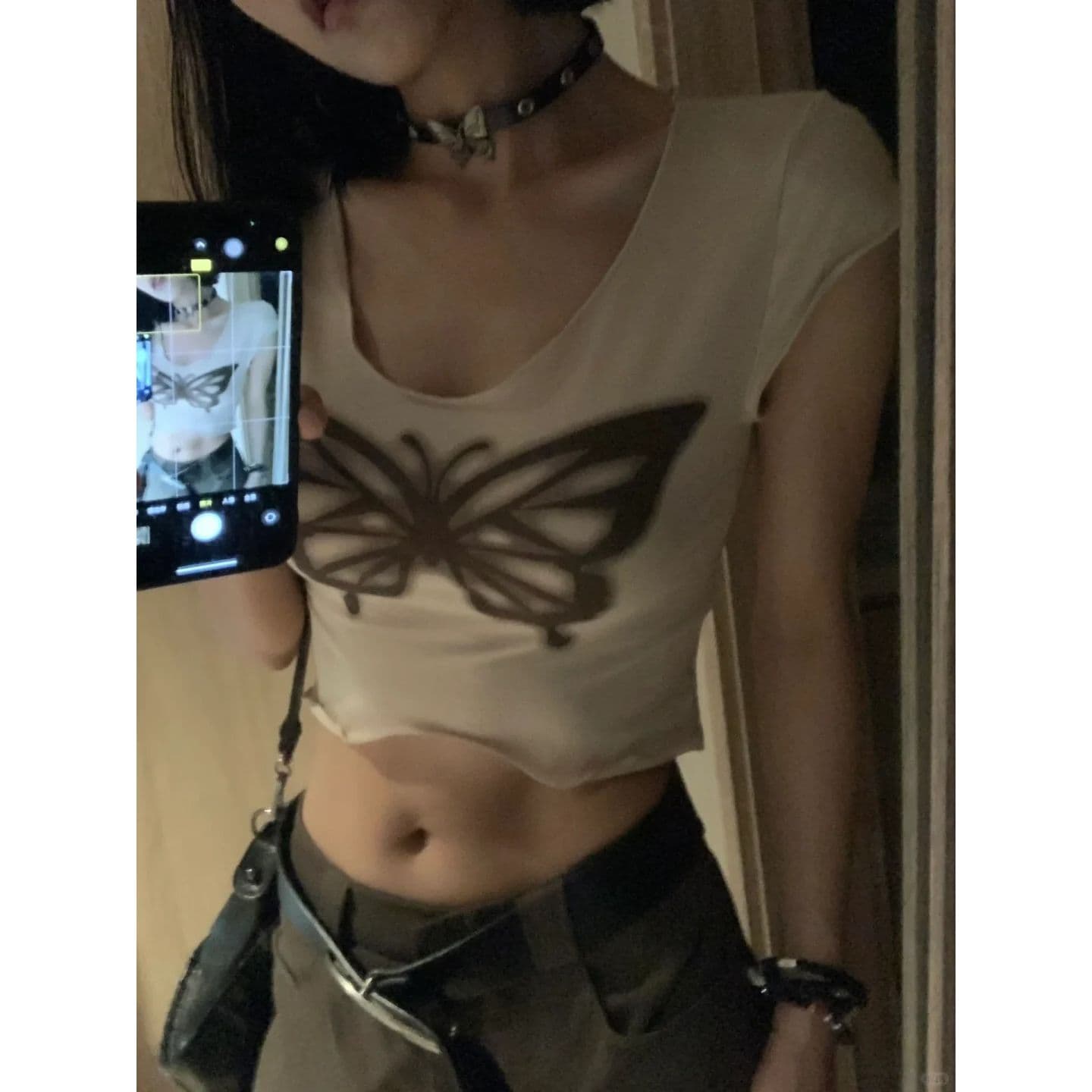원본 품질 핫걸 레트로 나비 프린트 반팔 티셔츠 여성 여름
