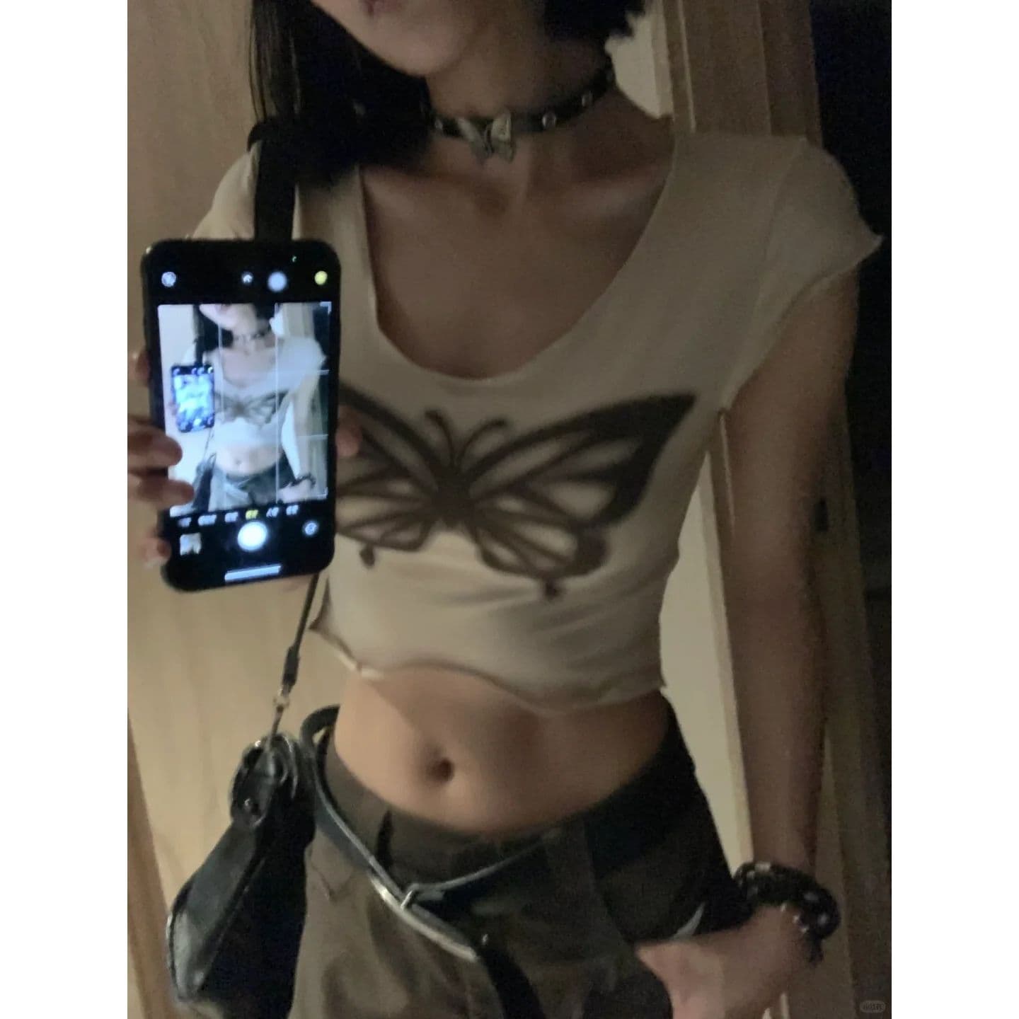 원본 품질 핫걸 레트로 나비 프린트 반팔 티셔츠 여성 여름 이미지 3