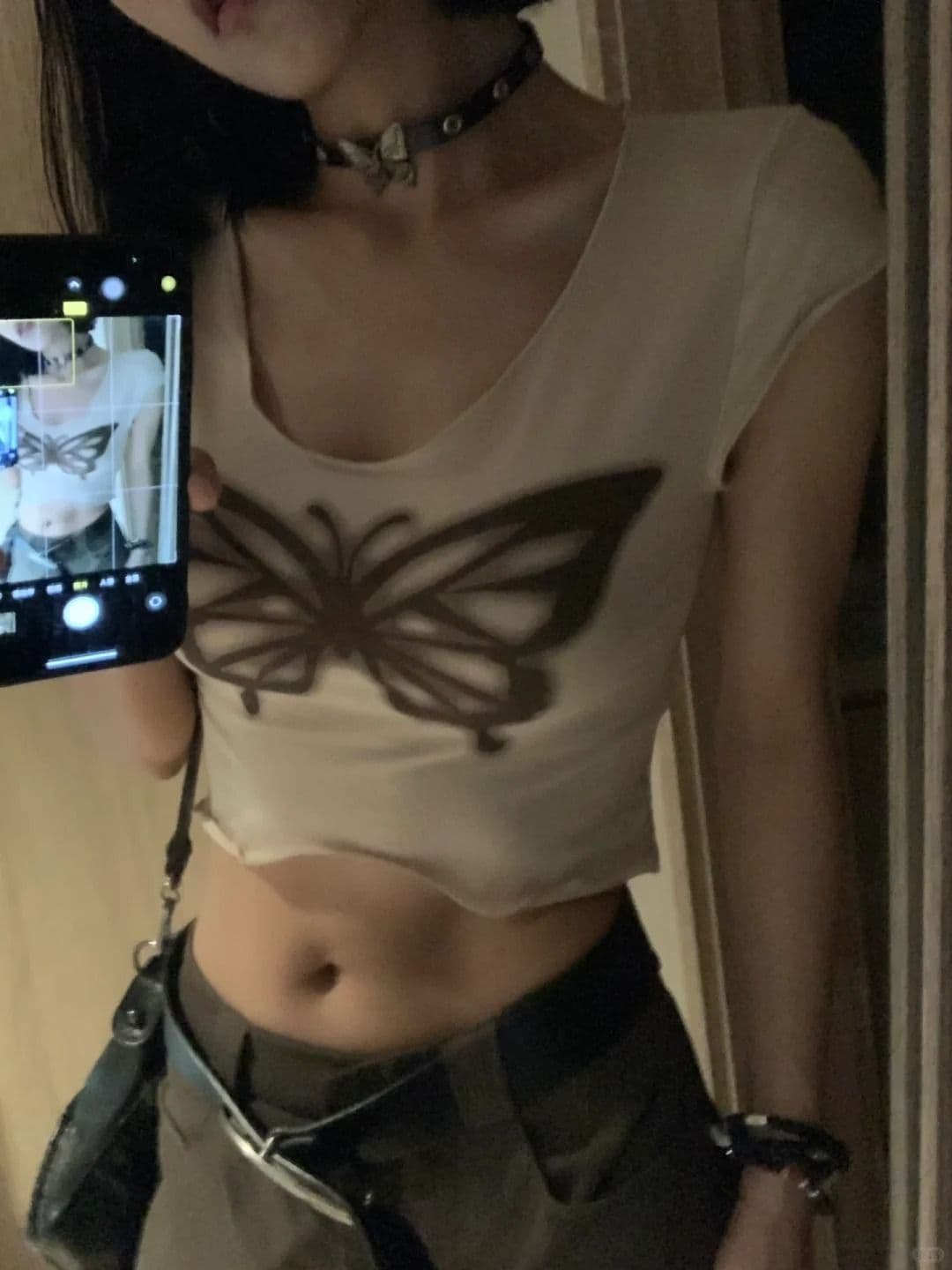원본 품질 핫걸 레트로 나비 프린트 반팔 티셔츠 여성 여름 상세 이미지 5
