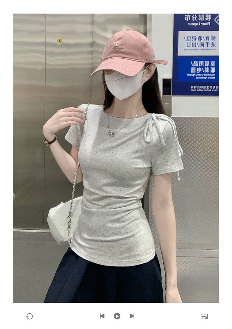 반팔 티셔츠 여성 의류 여름 새로운 트렌디 한 부서 디자인 센스 도트 무늬 몸매 가꾸기 슬림해 보이는 라운드 넥 맨위 상세 이미지 1