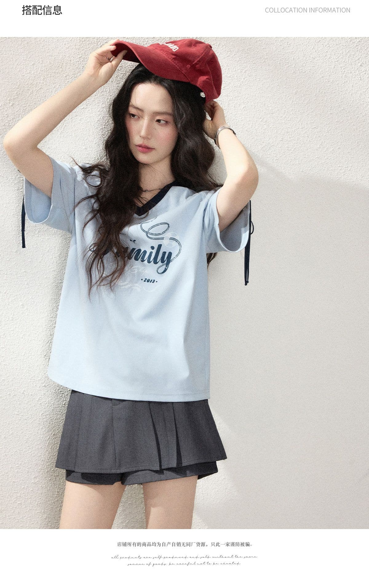 반팔 티셔츠 여성 의류 여름 새로운 루즈핏 한 부서 나비 매듭 스트랩 프린트 배색 V넥 맨위 상세 이미지 9