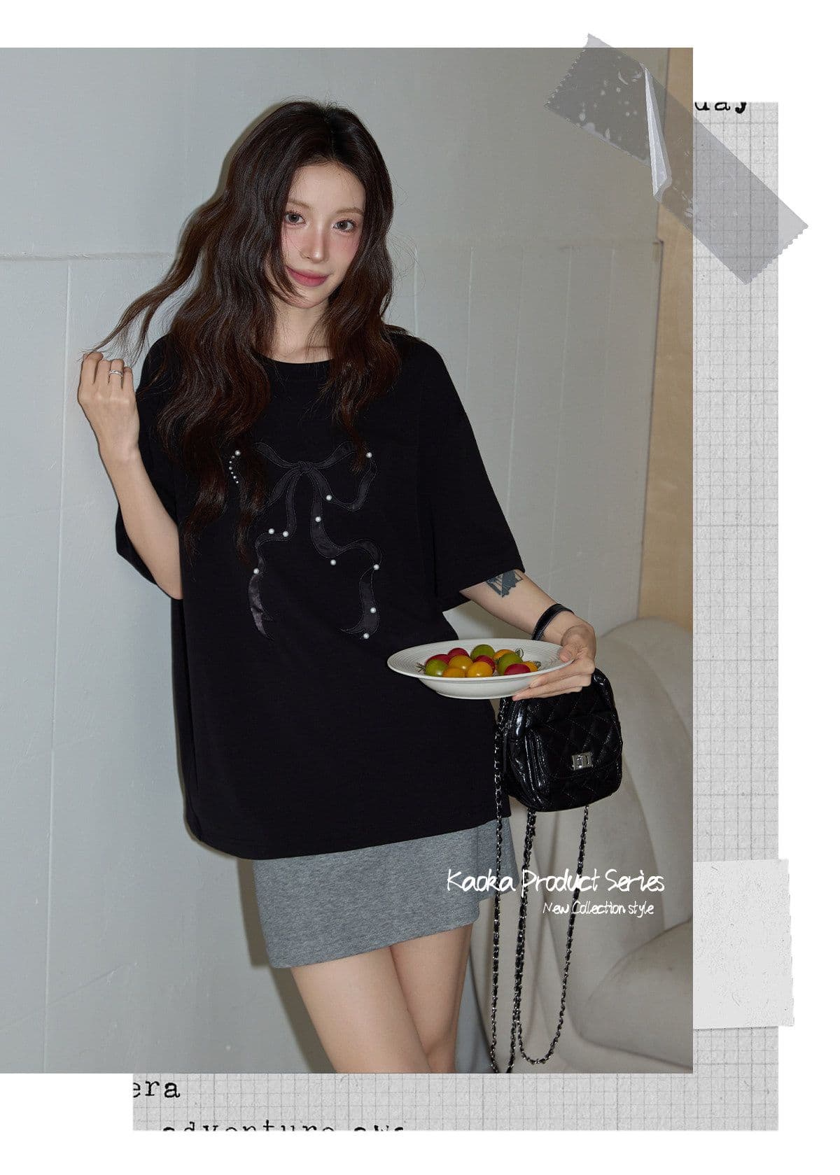 반팔 티셔츠 여성 의류 여름 새로운 루즈핏 작은 샤넬 스타일 수공 비즈 가시 자수 라운드 넥 맨위 상세 이미지 13