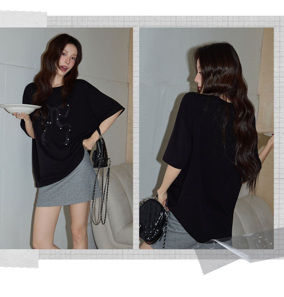 반팔 티셔츠 여성 의류 여름 새로운 루즈핏 작은 샤넬 스타일 수공 비즈 가시 자수 라운드 넥 맨위 상세 이미지 22
