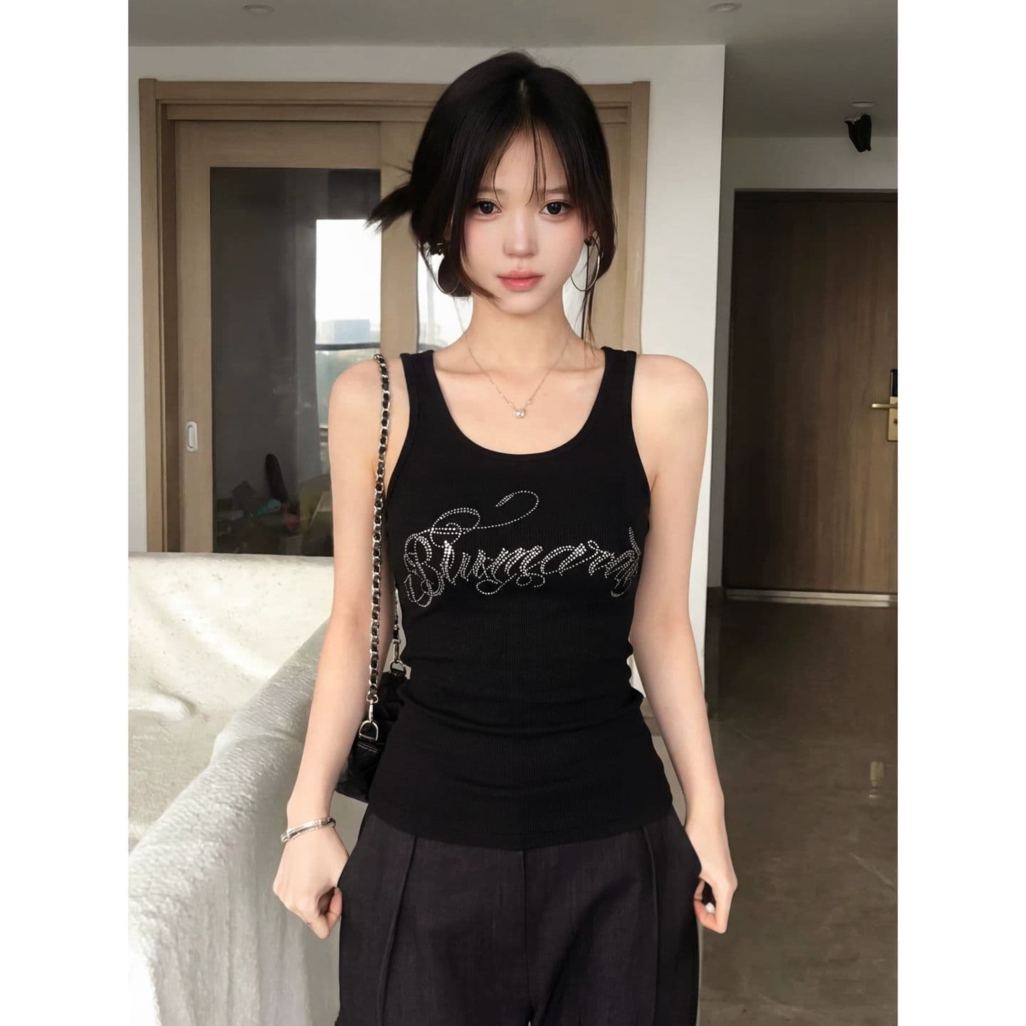 원본 품질 핫픽스 알파벳 민소매 단어 조끼 여성 여름 외출용 인사이드 가져 가라. 이미지 2