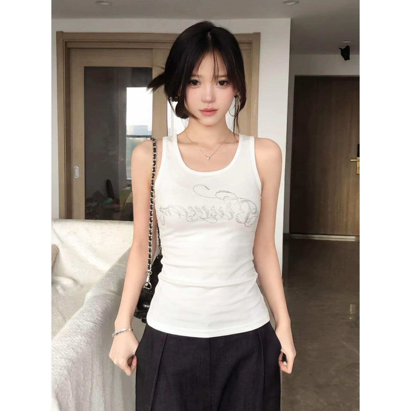 원본 품질 핫픽스 알파벳 민소매 단어 조끼 여성 여름 외출용 인사이드 가져 가라. 이미지 4