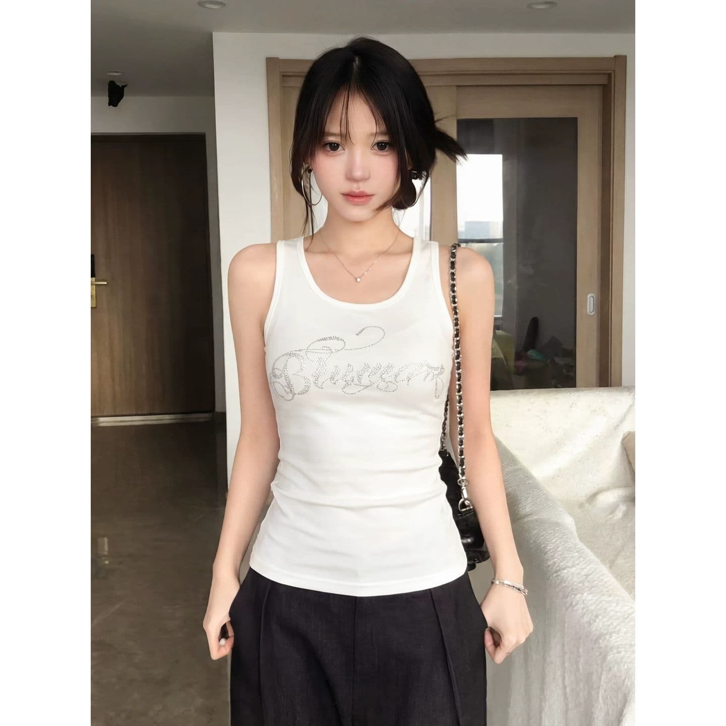 원본 품질 핫픽스 알파벳 민소매 단어 조끼 여성 여름 외출용 인사이드 가져 가라. 이미지 5