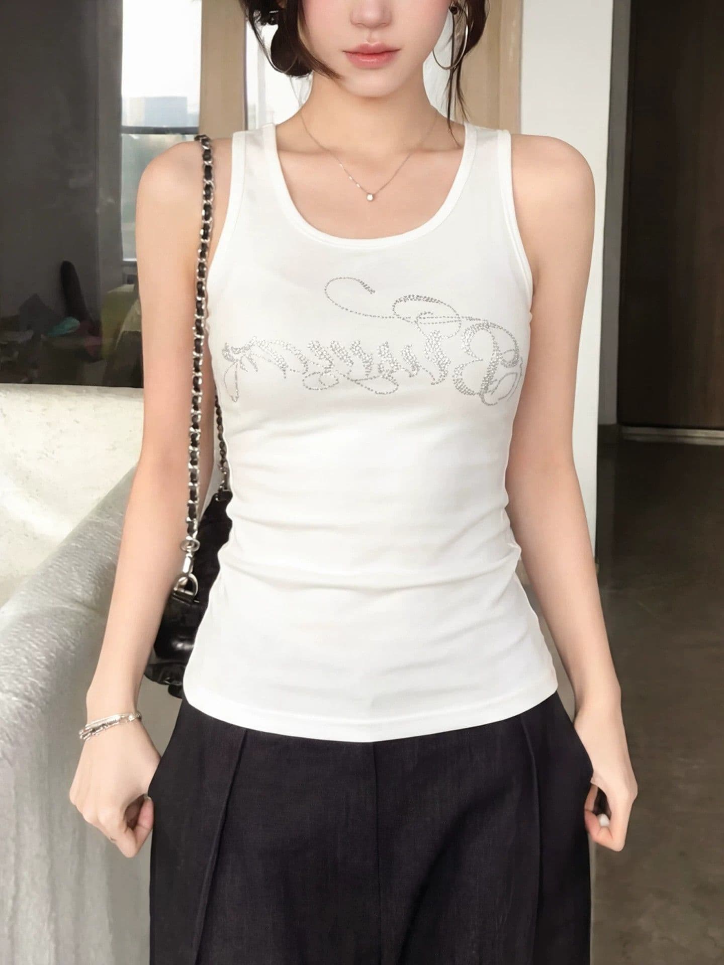 원본 품질 핫픽스 알파벳 민소매 단어 조끼 여성 여름 외출용 인사이드 가져 가라. 상세 이미지 8