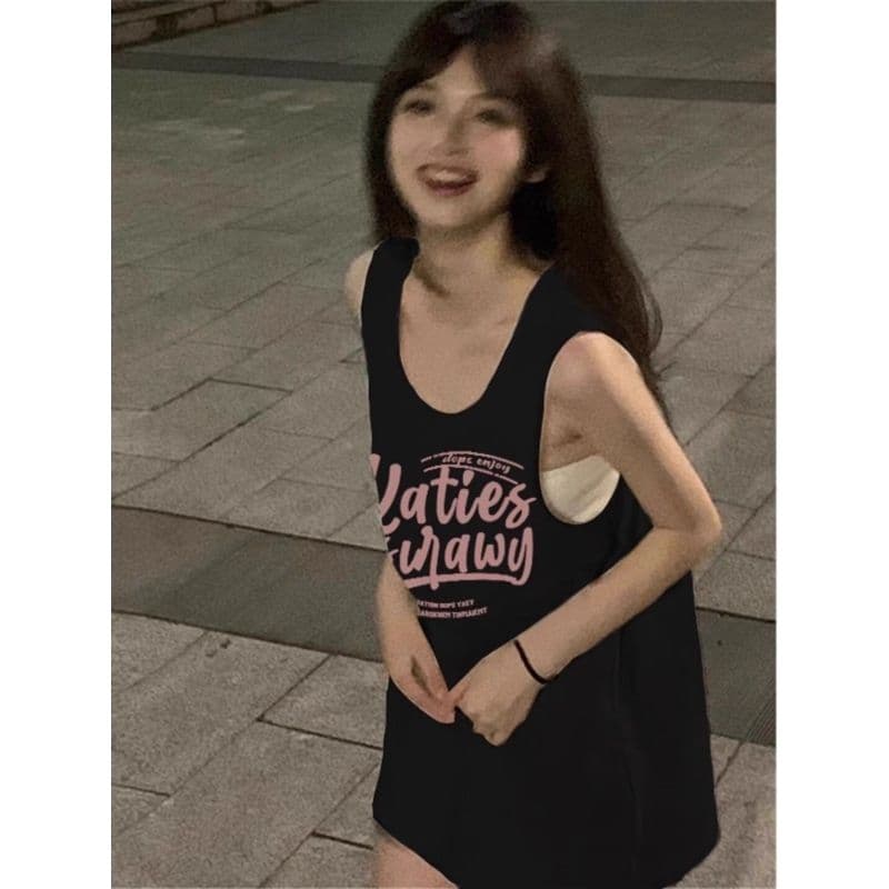 원본 품질 루즈핏 느긋한 민소매 운동 조끼 여성 여름 외출용 맨위 이미지 2