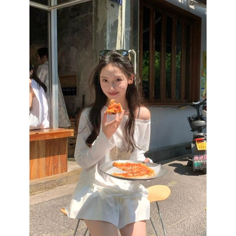 컬러 코튼 당겨 프레임 레트로 프린트 루즈핏 마이크로 ~을 통해 자외선 차단 블라우스 긴팔 맨위 티셔츠 여성 이미지 2