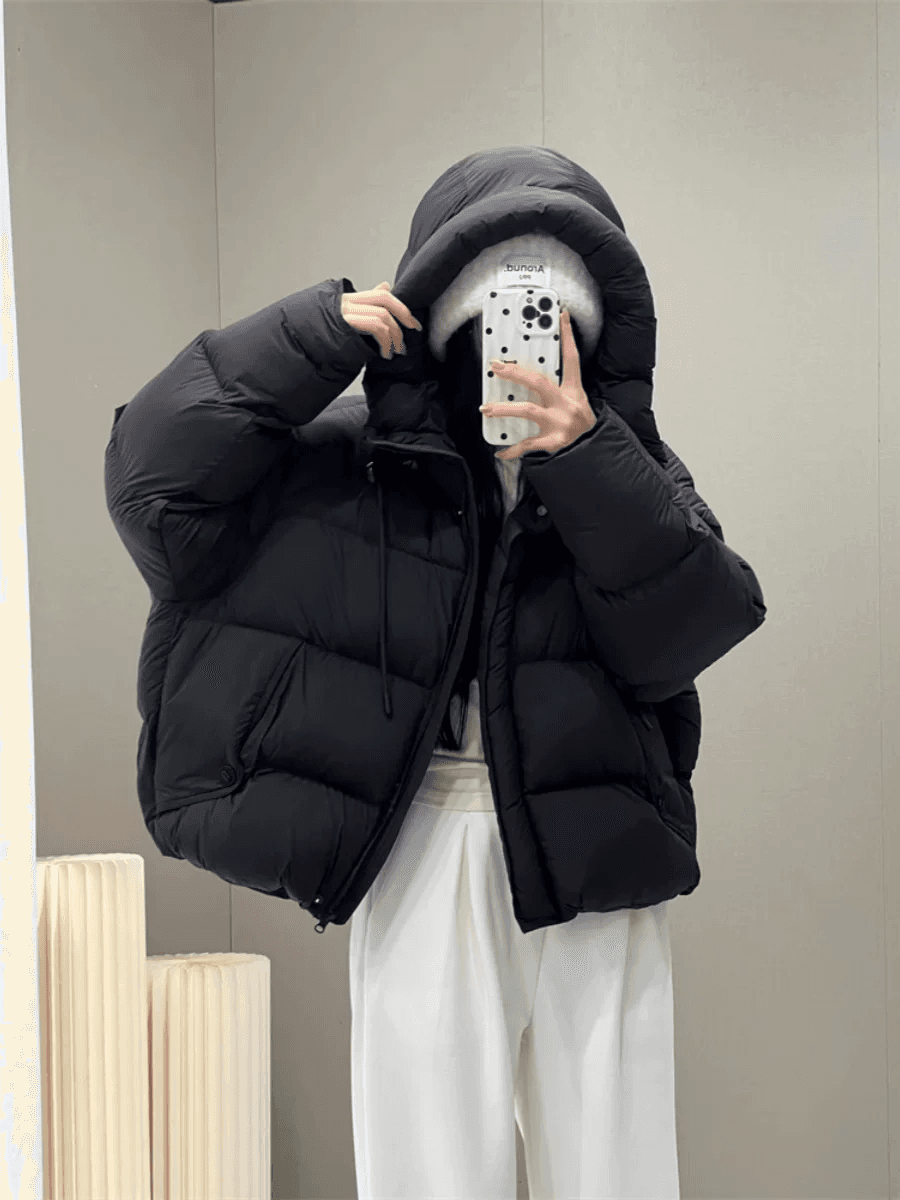 후드 다운 재킷 여성 짧은 루즈핏 26 새로운 겨울 의류 가벼움 화이트 덕 다운 빵 외투 이미지 4