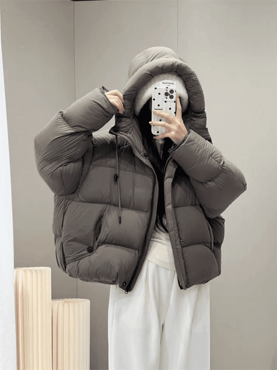 후드 다운 재킷 여성 짧은 루즈핏 26 새로운 겨울 의류 가벼움 화이트 덕 다운 빵 외투 상세 이미지 5