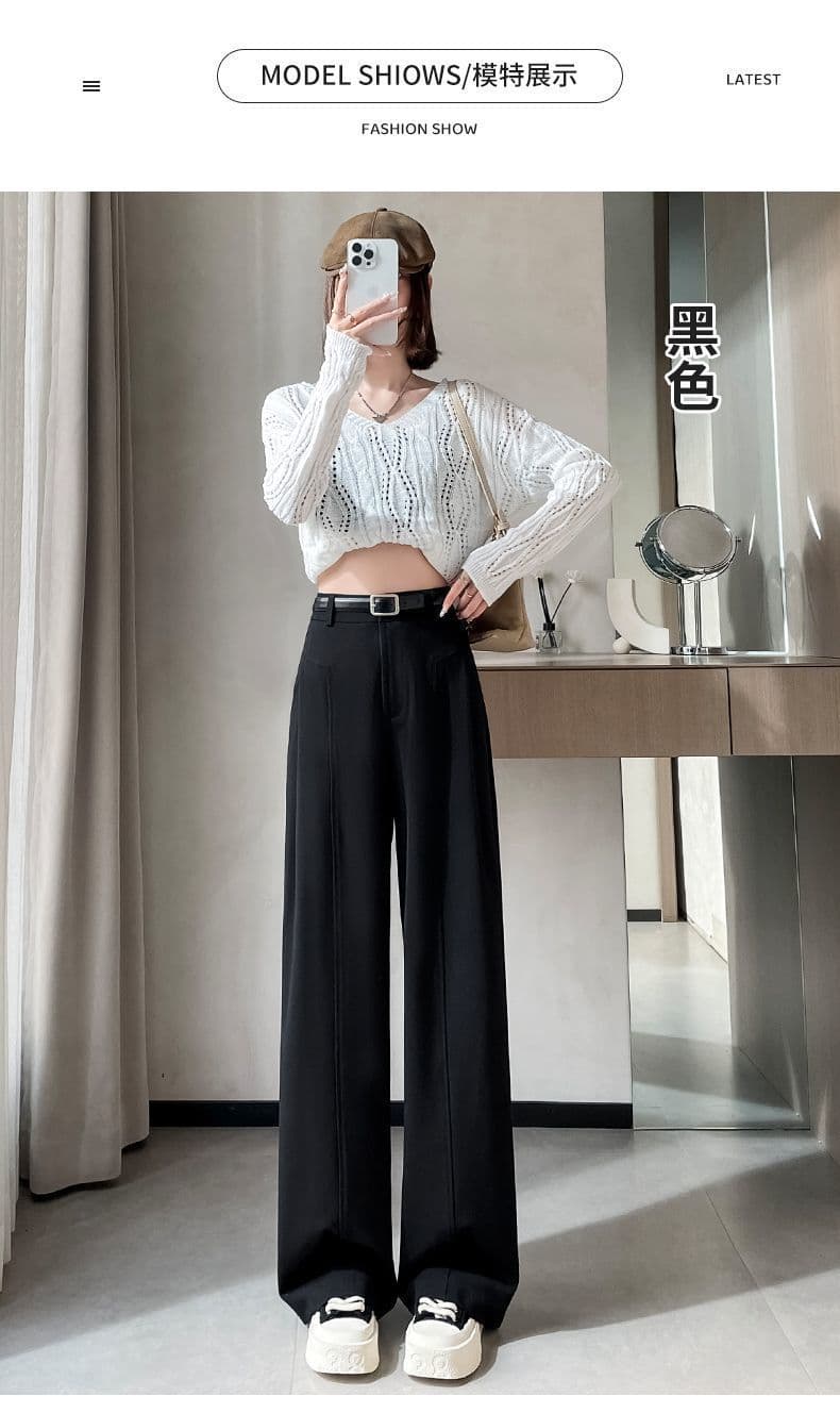 베이지 색 정장 와이드 레깅스 바지 2026 년 새로운 봄 여름 하이웨이스트 고급 센스 도루 센스 스트레이트 캐주얼 슬랙스 상세 이미지 27