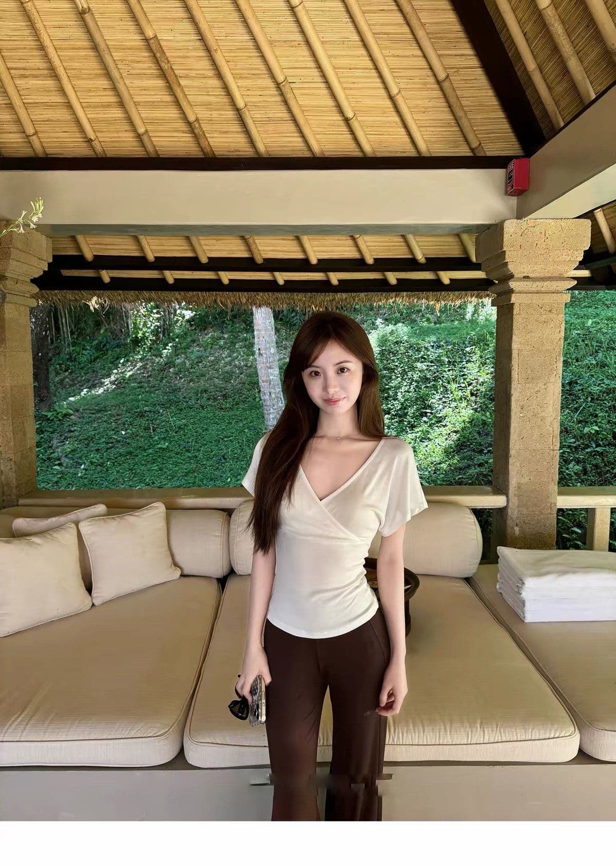 260 그램 사람들 면 리브 92 접착제 8 암모니아 Lun 작은 예쁜 허리 십자가 V넥 작은 날다 소매 티셔츠 여성 여름 몸매 가꾸기 반팔 상세 이미지 8