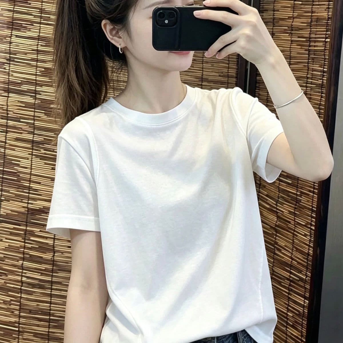 190 그램 물 부드러운 면 95 면 5 암모니아 Lun 반팔 티셔츠 여성 여름 새로운 패션 루즈핏 다용도 슬림해 보이는 맨위 이미지 2