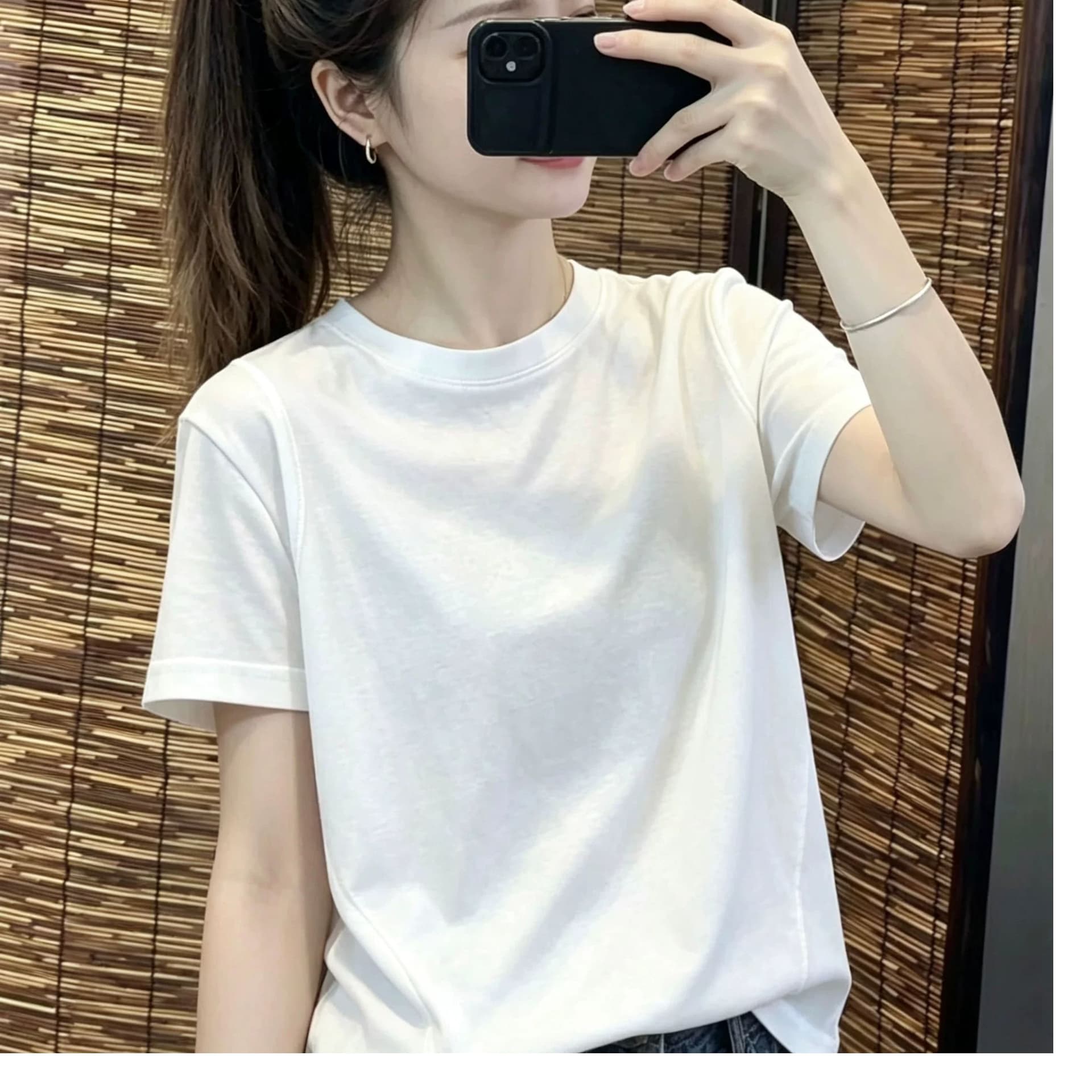 190 그램 물 부드러운 면 95 면 5 암모니아 Lun 반팔 티셔츠 여성 여름 새로운 패션 루즈핏 다용도 슬림해 보이는 맨위 상세 이미지 3