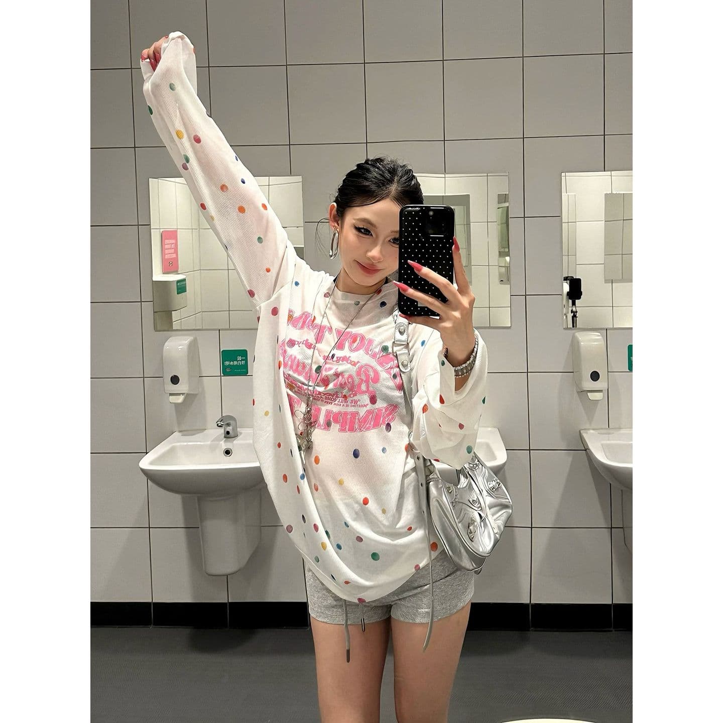 원본 것 색상 포인트 비스듬한 어깨 긴팔 티셔츠 여성 여름 루즈핏 블라우스 맨위