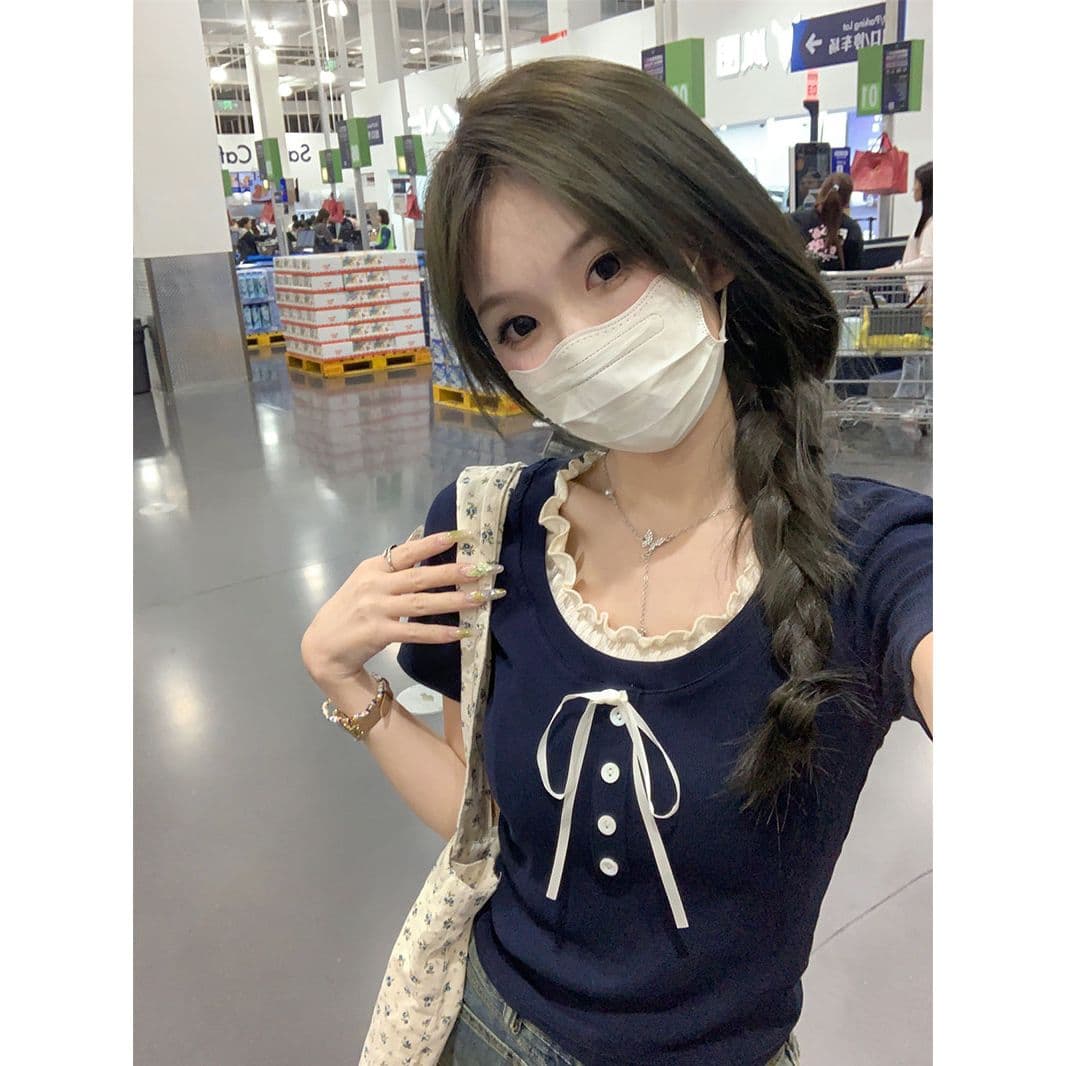 원본 원단 것 페이크 레이어드 반팔 티셔츠 여성 여름 달콤함 몸매 가꾸기 슬림해 보이는 부드러운 바람 맨위 이미지 3