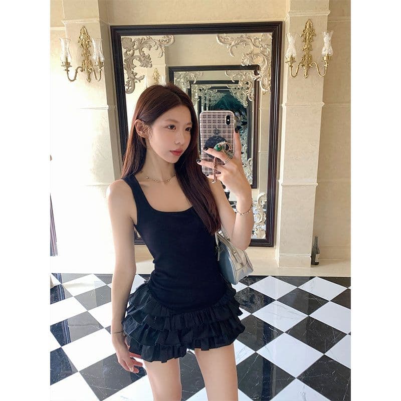 좋은 품질 화이트 슬립 여성 드레스 여름 민소매 조끼 몸매 가꾸기 미니 스커트 핫걸 바람 케이크 드레스 이미지 5