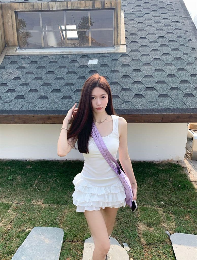 좋은 품질 화이트 슬립 여성 드레스 여름 민소매 조끼 몸매 가꾸기 미니 스커트 핫걸 바람 케이크 드레스 상세 이미지 2