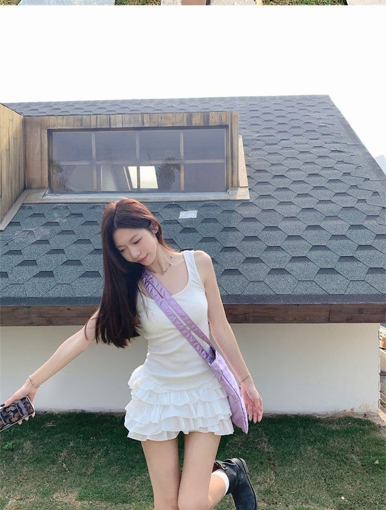 좋은 품질 화이트 슬립 여성 드레스 여름 민소매 조끼 몸매 가꾸기 미니 스커트 핫걸 바람 케이크 드레스 상세 이미지 3