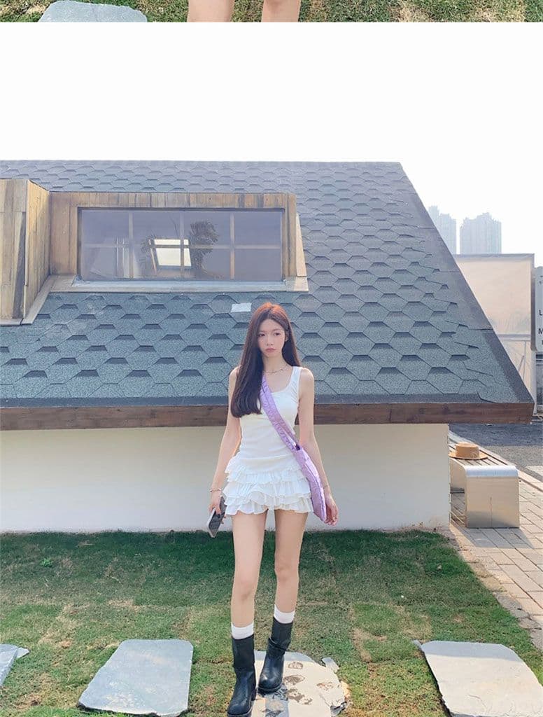 좋은 품질 화이트 슬립 여성 드레스 여름 민소매 조끼 몸매 가꾸기 미니 스커트 핫걸 바람 케이크 드레스 상세 이미지 5