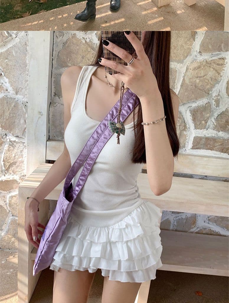 좋은 품질 화이트 슬립 여성 드레스 여름 민소매 조끼 몸매 가꾸기 미니 스커트 핫걸 바람 케이크 드레스 상세 이미지 12